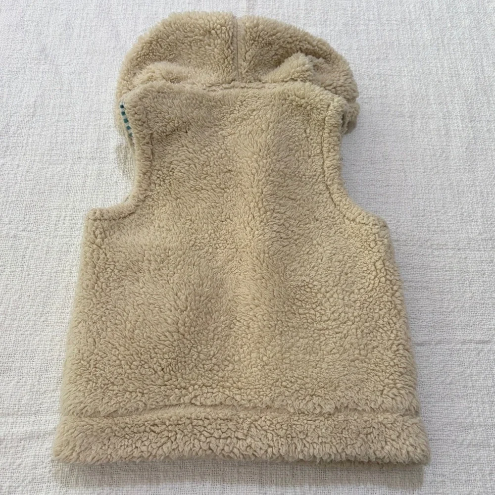 Mini Boden Kids Beige Sherpa Fleece Hooded Vest Zip Up Striped Lining 4-5Y 110cm